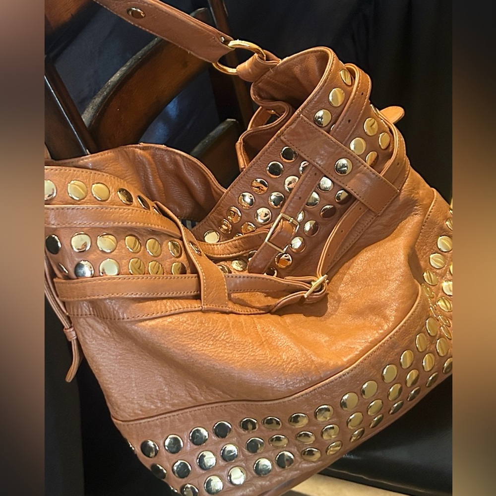 Rebecca Minkoff Soft, Tan, Italian Leather Hobo Bag/Tote with Gold Studs